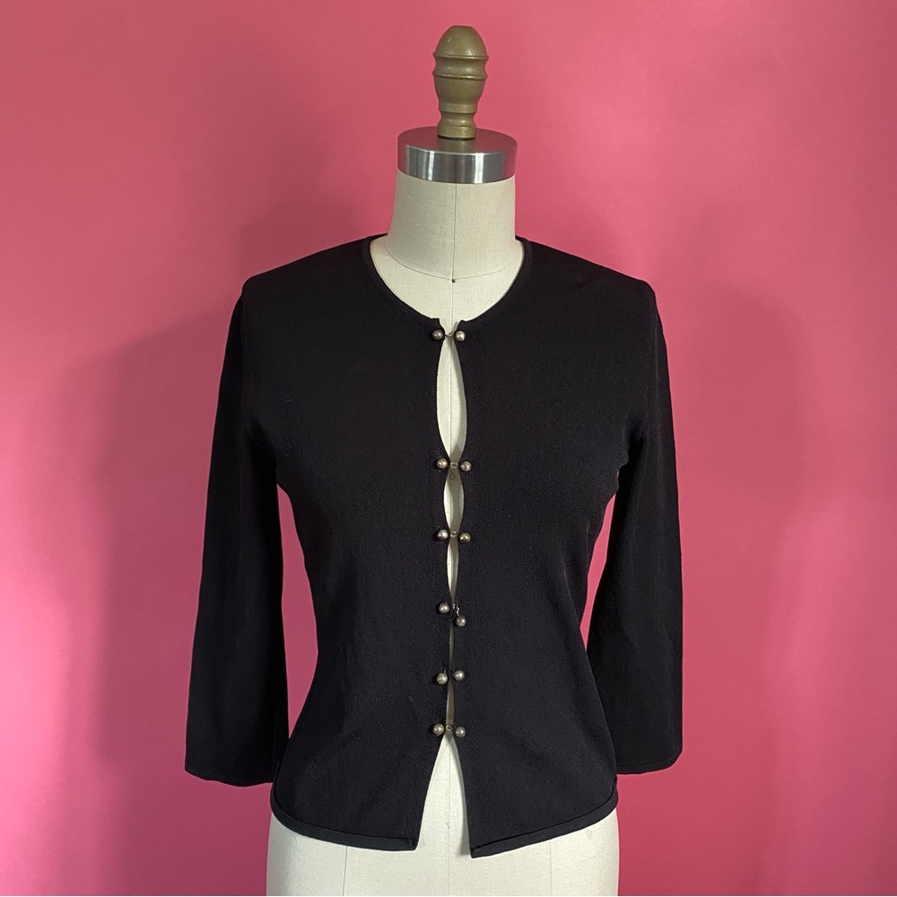 Vintage 90s/Y2K Nude Coquette made in Italy Goth Witchy Rib Knit Cardigan ~XS-S